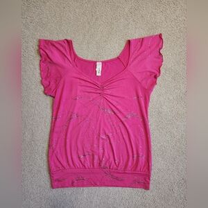 Vintage Y2k Topia Pink Blouse with Swirl Glitter Pattern